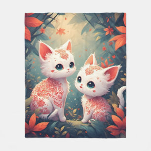 Manta Polar Dos gatitos blancos en un bosque mágico