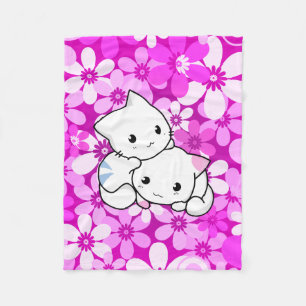 Manta Polar Dos gatitos en fondo rosado