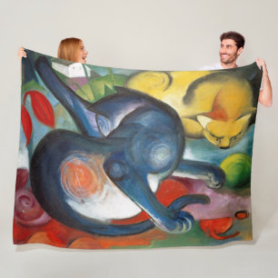 Manta Polar Dos gatos, azul y amarillo, Franz Marc