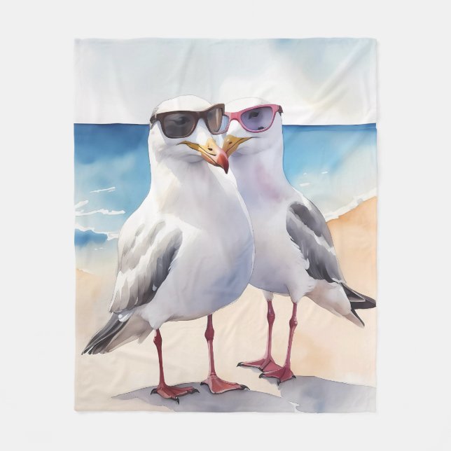 Manta Polar Dos gaviotas cortas enamoradas (Anverso)