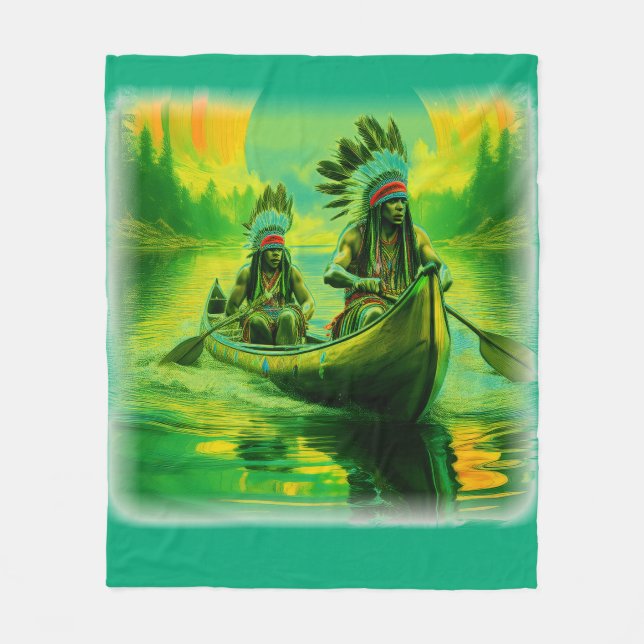 Manta Polar Dos Indios Están Remando En El Lago (Anverso)