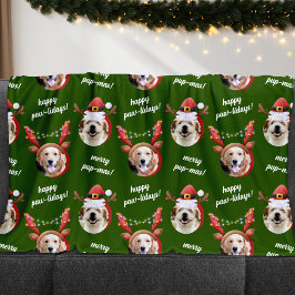 Manta Polar Dos perros foto reno Feliz Navidad Verde