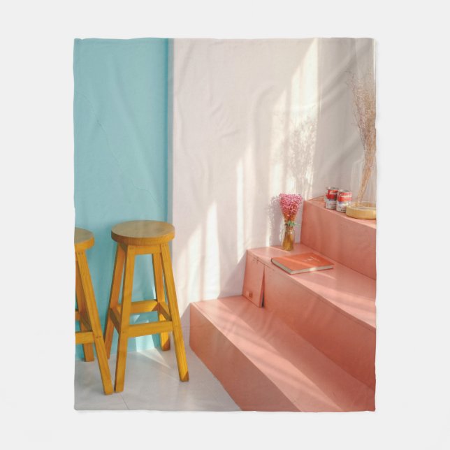 Manta Polar Dos taburetes amarillos de bar de madera (Anverso)