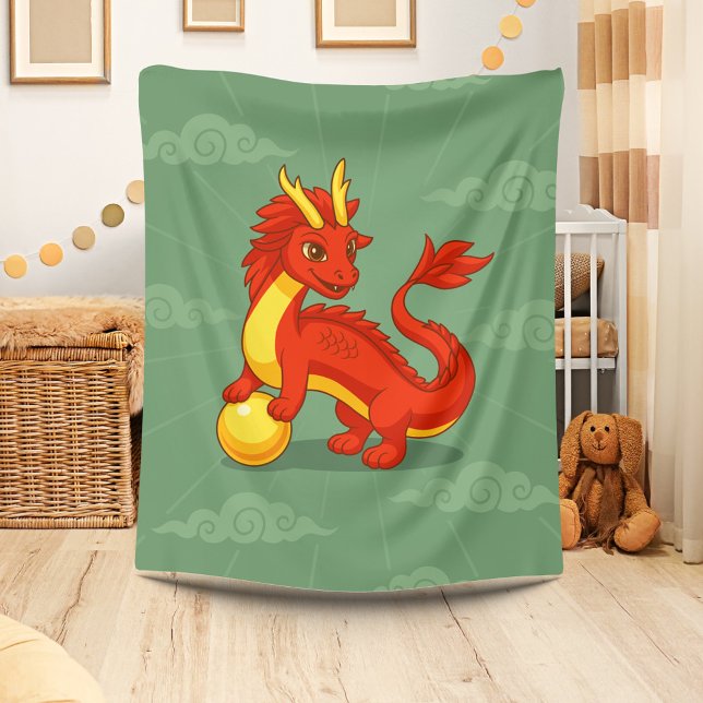 Manta Polar Dragón Chino Rojo sobre Verde (Subido por el creador)