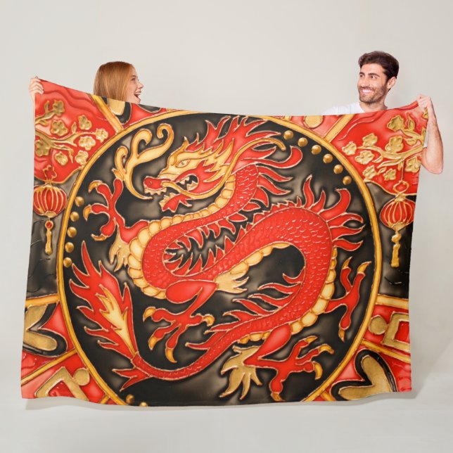 Manta Polar Dragón chino tradicional de oro rojo (In situ)