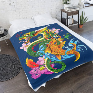 Manta Polar Dragón chino verde Koi
