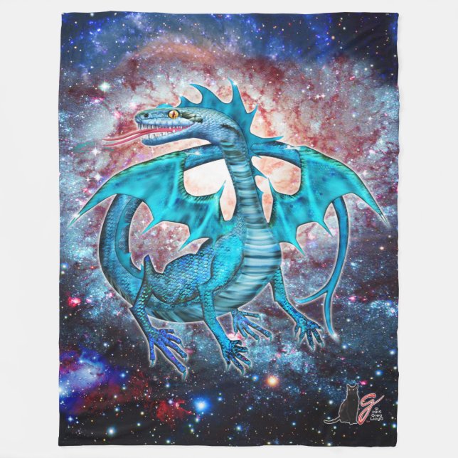 Manta Polar Dragón Cósmico Turquesa (Anverso)