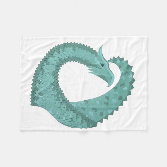 Manta Polar Dragón de corazón verde sabio sobre blanco (Frente (Horizontal))