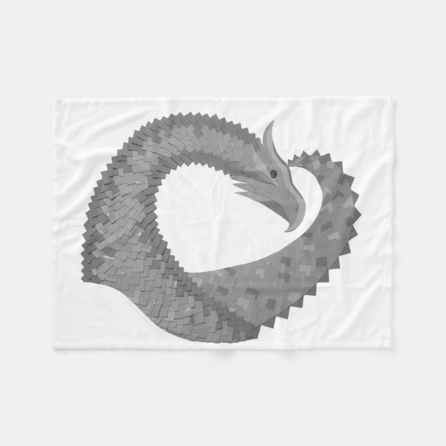 Manta Polar Dragón del corazón gris sobre blanco (Frente (Horizontal))