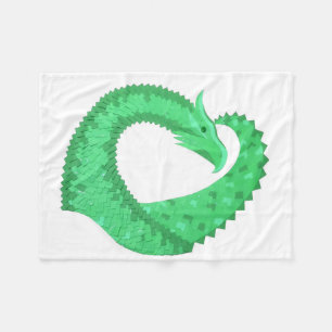 Manta Polar Dragón del corazón verde sobre blanco