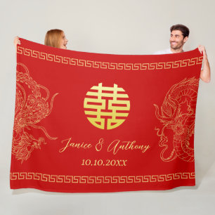 Manta Polar Dragón fénix tradicional del boda rojo chino