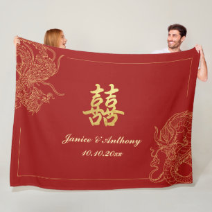 Manta Polar Dragon Phoenix Boda Tradicional Chino Rojo