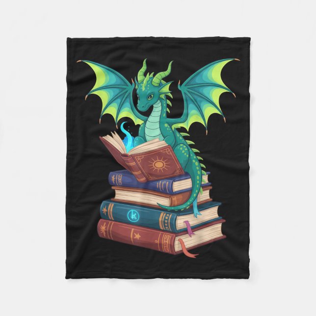 Manta Polar Dragon Reading Books Fantasy Lovers Mythical Creat (Anverso)