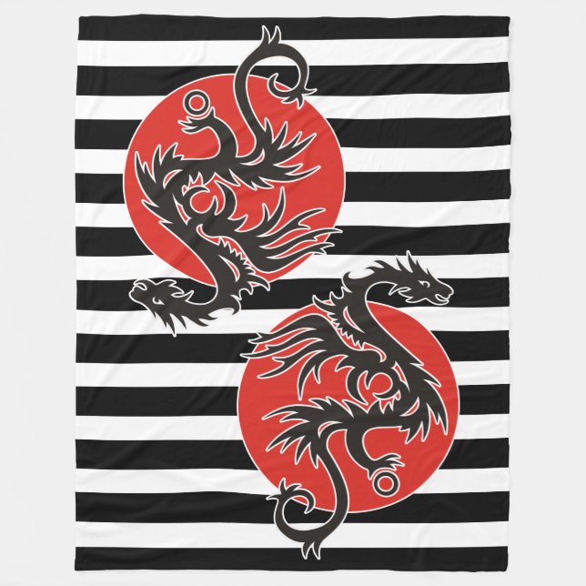 Manta Polar Dragon Sun - blanco rojo negro + tus ideas (Anverso)