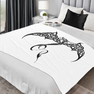 Manta Polar Dragón Tribal Celta Entrelazado Negro Blanco Fanta