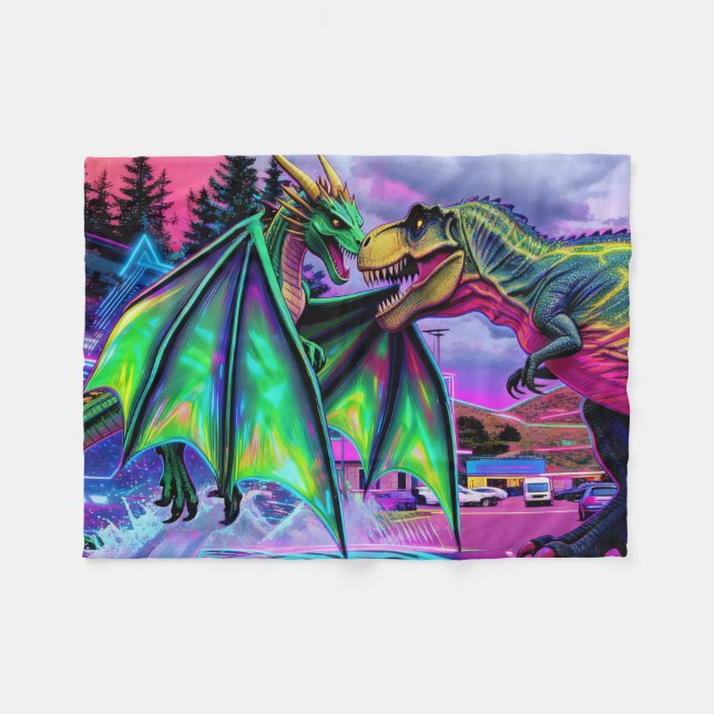 Manta Polar Dragón Verde vs Dinosaurio (Frente (Horizontal))