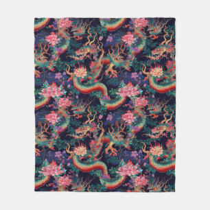 Manta Polar Dragones y flores de neón