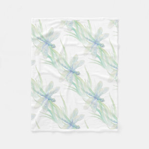 Manta Polar Dragonfly acuarela en blues blandos y arte verde