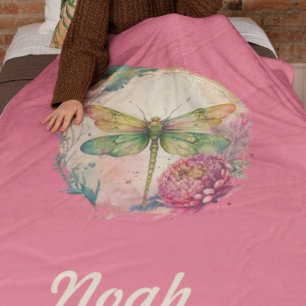 Manta Polar Dragonfly floral elegante con nombre personalizado
