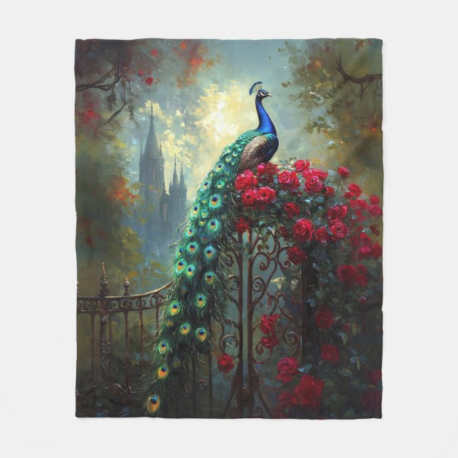Manta Polar Dramático Peacock Roses Roses Gótico (Anverso)