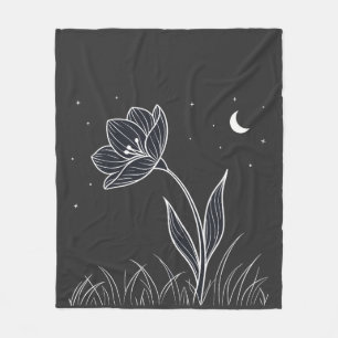 Manta Polar Dreamy Moonlit Flower Line Art con estrellas