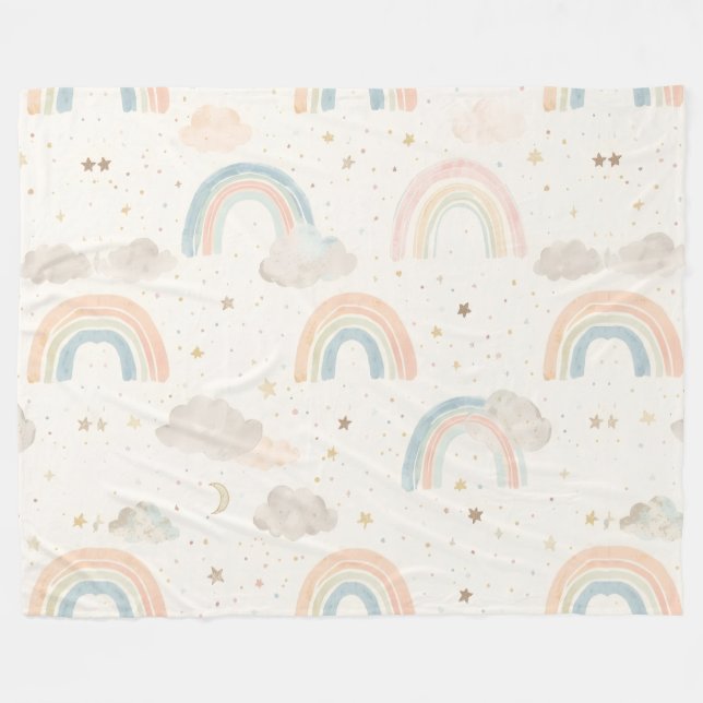 Manta Polar Dreamy Pastel Rainbow Nursery Blanket | Watercolor (Frente (Horizontal))
