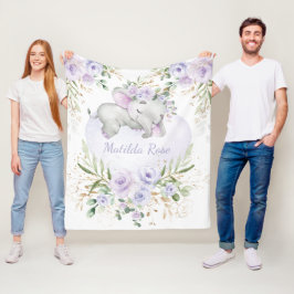 Manta Polar Dreamy Sweet Baby Elephant Chica Lavender Floral