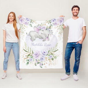 Manta Polar Dreamy Sweet Baby Elephant Chica Lavender Floral