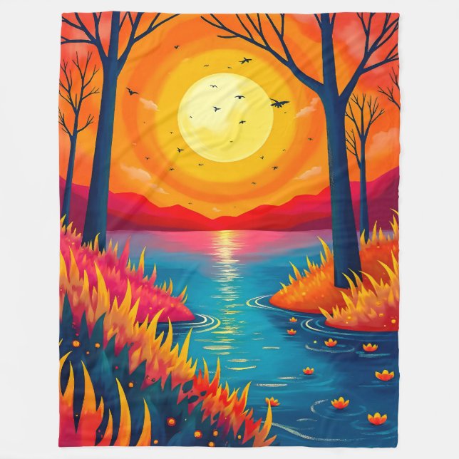 Manta Polar Dreamy Vibrant Sunset Lake Forest Illustration (Anverso)