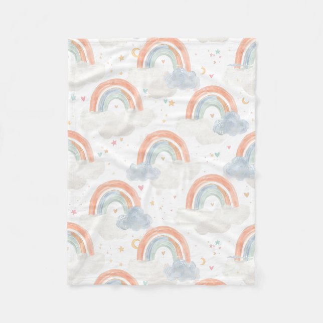 Manta Polar Dreamy Watercolor Pastel Nursery Blanket | Rainbow (Anverso)