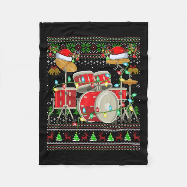 Manta Polar Drum Ugly Christmas Sweater Musical Drum Player Dr (Anverso)