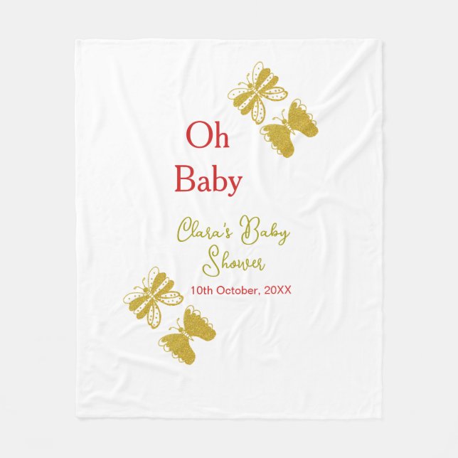 Manta Polar Ducha roja de bebé de mariposa dorada oh bebé mode (Anverso)