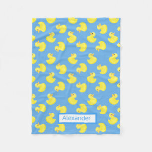 Manta Polar Duckies amarillos en un fondo azul personalizado