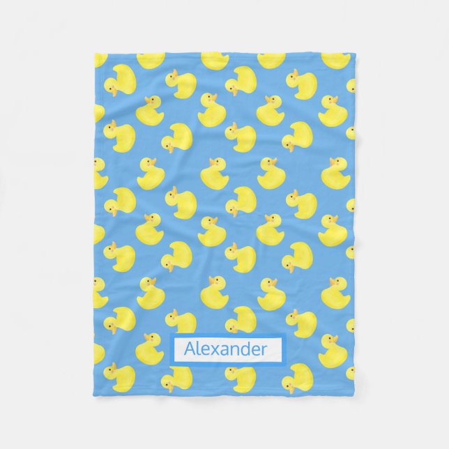 Manta Polar Duckies amarillos en un fondo azul personalizado (Anverso)