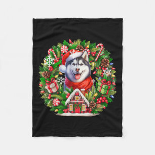 Manta Polar Dueño de Santa Husky Navidad Floral Círculo Coinci