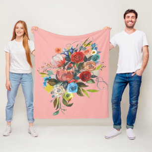Manta Polar Dulce acuarela Bouquet Coral Personalizable rosa