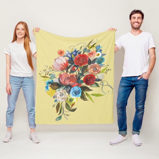 Manta Polar Dulce acuarela Bouquet Personalizable amarillo pál (In situ)