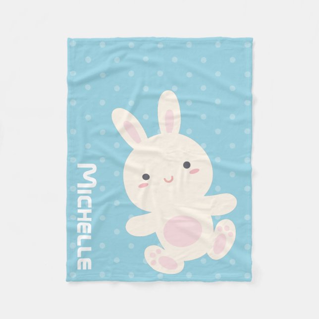 Manta Polar Dulce Adorable lindo Bunny Pastel Blue Polka Dots (Anverso)