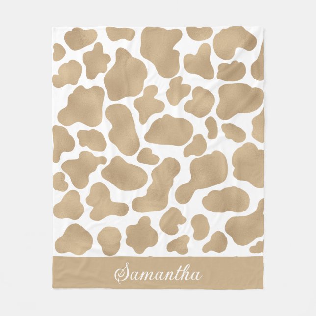 Manta Polar Dulce Estampado Animal de Vaca Dorado Blanco (Anverso)