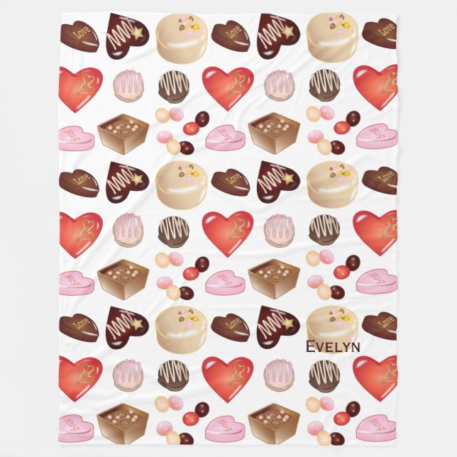 Manta Polar Dulce Patrón de Corazones de Chocolate de Color Ch (Anverso)