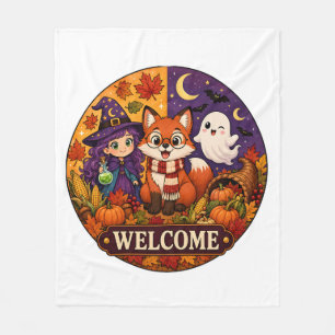 Manta Polar Dulce Zorro de Halloween Bruja Fantasma Otoño Invi
