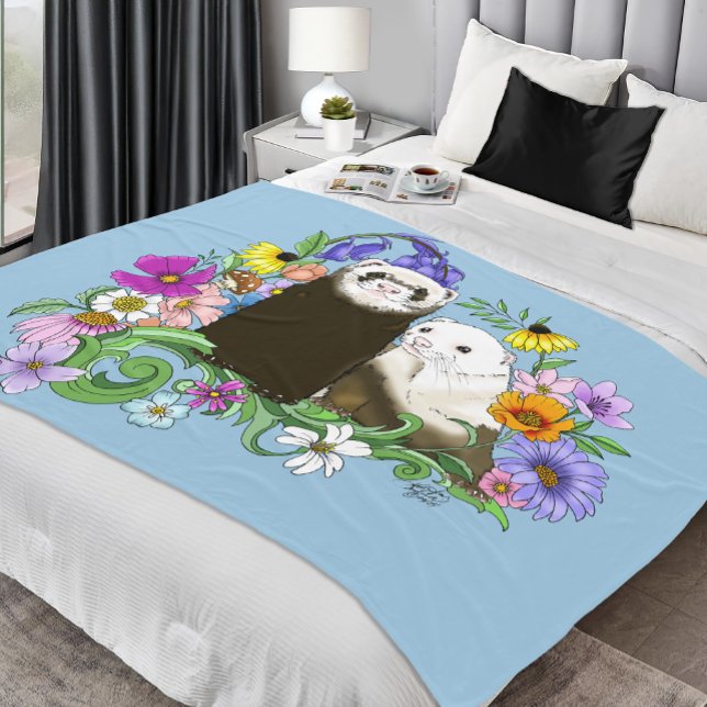 Manta Polar Dulces Ferrets Azules Caprichosos con Flores Parej (Subido por el creador)