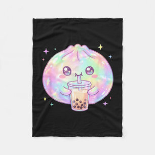 Manta Polar Dumpling lindo bebiendo té de boba kawaii té de bu
