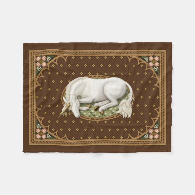 Manta Polar Durmiente Unicornio Antiguo Marrón Medieval (Frente (Horizontal))