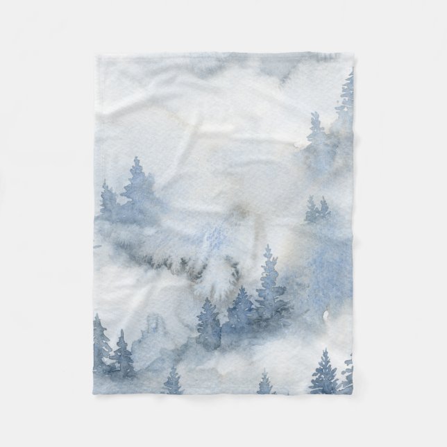 Manta Polar Dusty Blue Watercolor Misty Resumen Bosque    (Anverso)