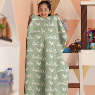 Manta Polar Dusty Green Personalized Name Blanket con corazone