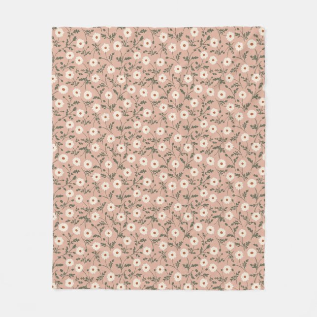 Manta Polar Dusty Rose White Modern Farmhouse Daisy Pattern (Anverso)
