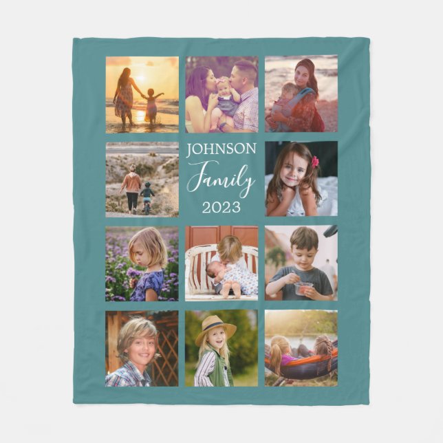Manta Polar Dusty Teal Family Photo Collage Blanket (Anverso)