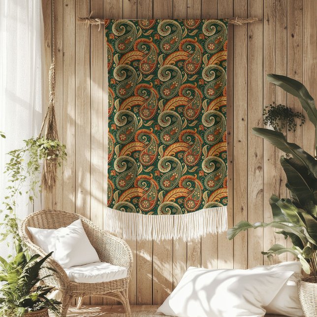 Manta Polar Earthy Boho Paisley Swirl Terracotta Dark Green (Earthy Boho Paisley Swirl Terracotta Dark Green Fleece Blanket)
