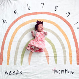 Manta Polar Earthy Boho Rainbow Milestone Fleece Baby Blanket